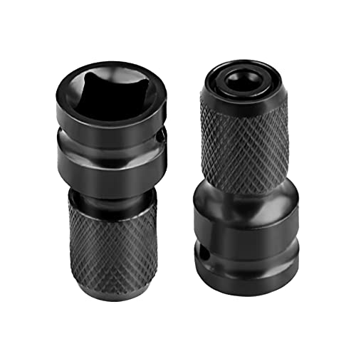 Embout Visseuse Douille a Choc, Aptateurs de Douille 1/2' Carré à 1/4' Hexagonal, pour clé à liquet à Impact et Douille de porte-embout de tournevis - 2 Pièces