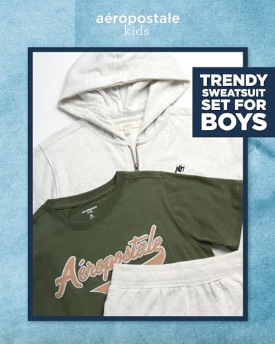AEROPOSTALE Boys' Sweatsuit Set - 3 Piece Fleece Zip Hoodie Sweatshirt, Cargo Jogger Sweatpants, and T-Shirt (4-16)2