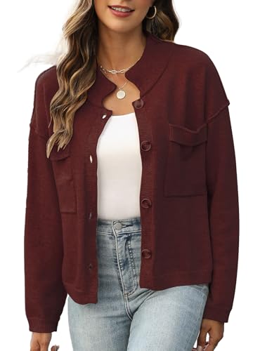 Image of Ladyful Women's Cropped Cardigan Sweater Open Front Long Sleeve Button Down Knit Collared Outerwear Coats