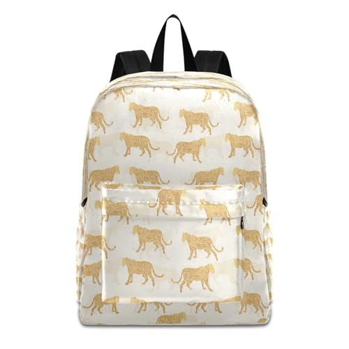 Mochila escolar de guepardo dorado ligera con bolsillos