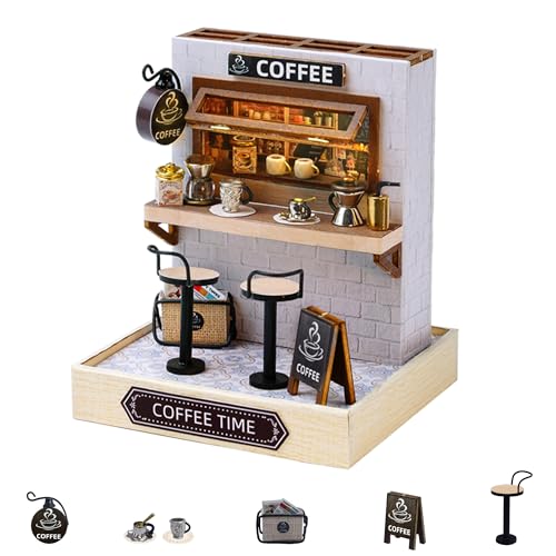 Flever Dollhouse Miniature DIY House Kit Creative Room with Furniture for Romantic Valentine's Gift (Coffee Time)