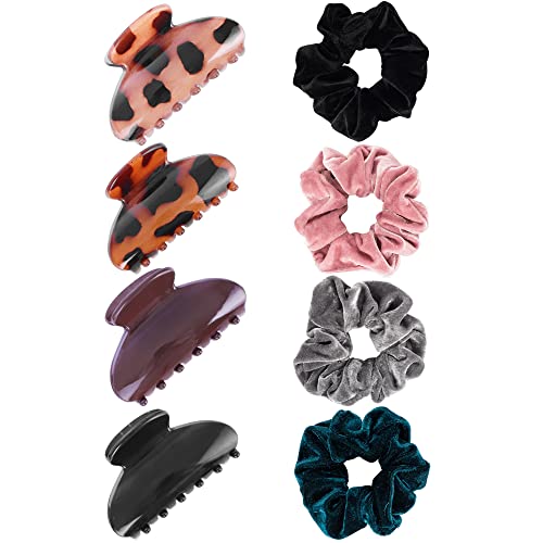 79style 8pcs Big Velvet Scrunchies Extra Large Hair Scrunchies For Thick Hair. No Slip Hair Clips Hair Claw Clips Medium