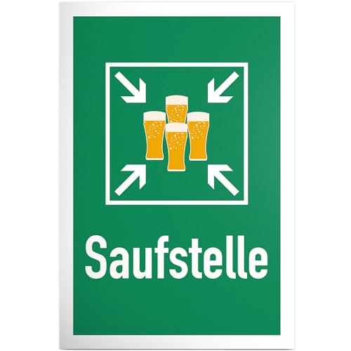 saufstelle, Cartel con texto en alemán – divertido regalo para él, regalo Idea regalo de cumpleaños Hombres/Niños, Fiesta Decoración Accesorios, artículo de broma para JGA – Accesorio Foto caja