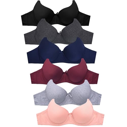 Mamia Women's Basic Plain Bras, Pack of 6 (#058, 34B)