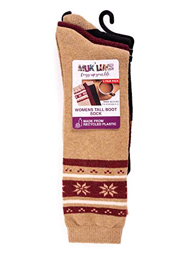 Image of MUK LUKS Tall Boot Sock, 3 Pair, Dark Red, sz 6-11