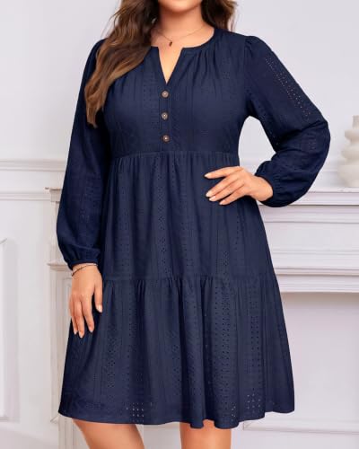 Image of Plus Size Summer Dress Casual Boho Button Up Tiered Midi Sundress Women