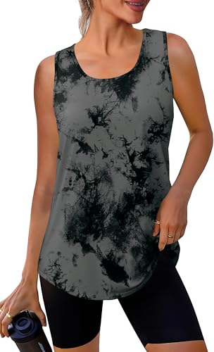 WIHOLL Summer Tops for Women Workout Tank Tops for Women Sleeveless Running Loose Fit Yoga Tops Active Shirts Sports Gym L