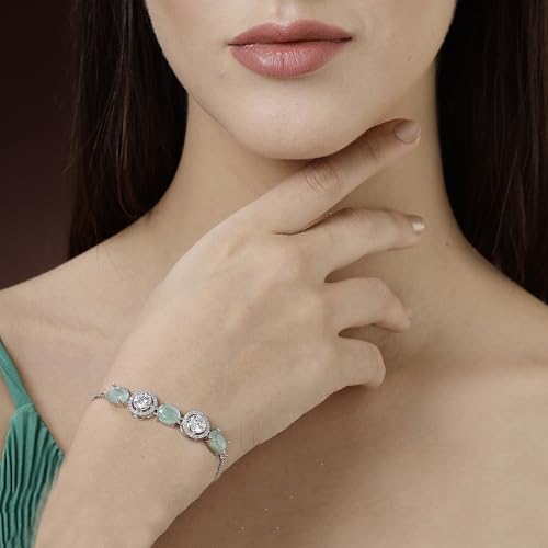 Image of ZENEME Rhodium Plated Brass Crystal Stylish Silver Plated American Diamond Melodic Opulence Bracelets For Women & Gifts For Girls Jewellery