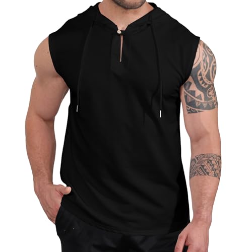 Mens Tank Top Sleeveless Tees Cotton T-Shirt Hooded Neck Summer Beach Tops Casual Shirt3