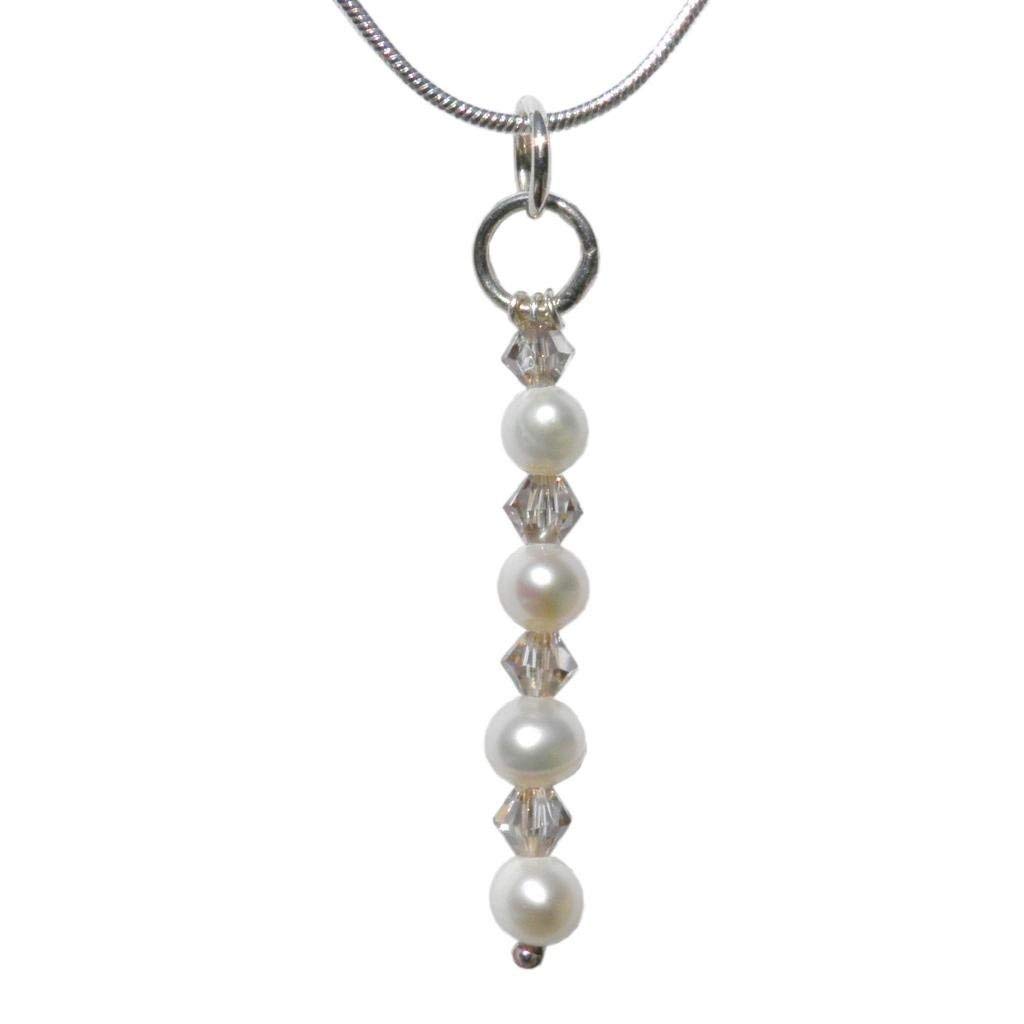 Handcrafted Sterling 925 Silver Crystal Beads White Pearl Necklace Gift Wrapped Jewellery by Lesley H Phillips