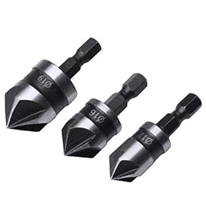 Leful 3 pcs 1/4 Inch Hex Shank, Hex Shank 5 Flute 90 Degree Chamfering Countersink Drill Bit Set(12mm 16mm 19mm)