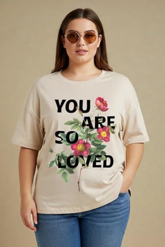 Image of JUNEBERRY 100% Pure Cotton Oversized Baggy Fit Cool Front Chest Graphic Printed Half Sleeve Plus Size T-Shirt for Women & Girls (Sizes: 2XL to 5XL)