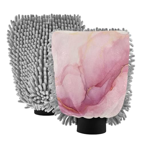 Hezely Pink Marble Car Wash Mitt, 2PK Scratch Free Lint-Free for Car Washing and Detailing