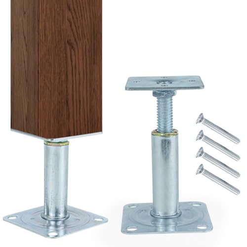 Fissaggio Pali Legno,2 Pezzi Staffe per Travi in Legno 10x10,Altezza Regolabile 100-130mm,Acciaio Zincato Rinforzato,Staffe per Legno con Viti per Carport,Pergola,Recinzioni,Gazebo