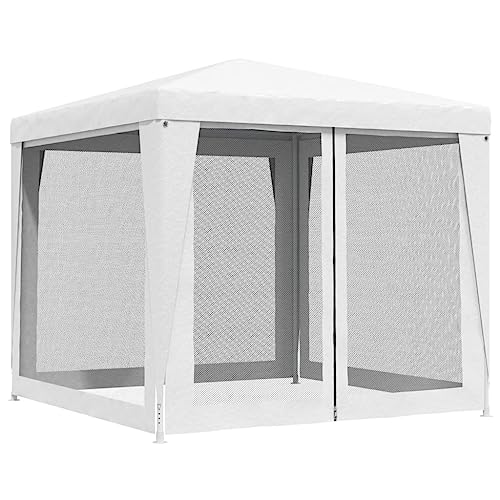 Tonnelle facile à assembler 2,5x2,5m avec rideaux maille blanche