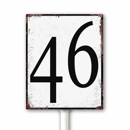 Aluminum Number Sign 46 Metal Numbered Yard Sign With Stake Outdoor for Tennis Court, Parking Lots, Floor, Dock, Court, Aisle, Field, Farm 12x15 CM High Visibility Rust Free (Retro White) — image 1