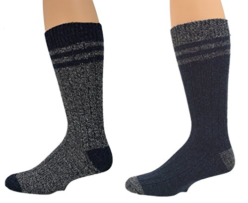 Sierra Socks Wool Crew Marled Men 2 Pair Pack Hunting and Hiking Socks (Fits Shoe Size 9-12, Socks 10-13, Navy)