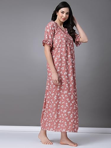 Image of OOMPH! Cotton Blend Nighty for Women's | Night Gown | Nighty | Nightdress | Maxi Dress | Sleepwear | Gown for Women | Nighties | Sleepwear