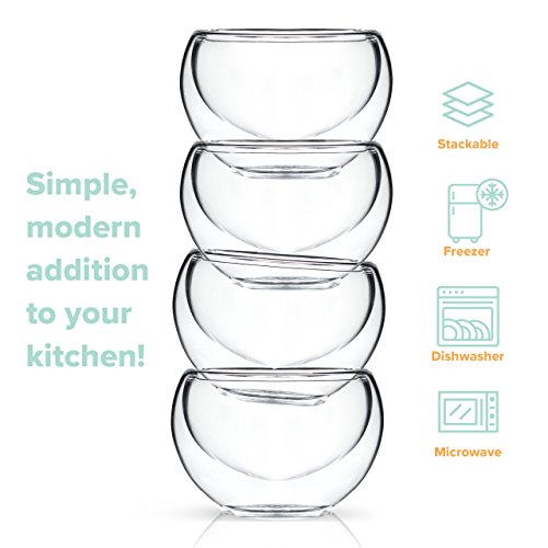 Tea Cup Set of 4 - Modern Double Wall Glass Insulated Teacups Best Paired with your Teapot or Coffee (2.5 oz)