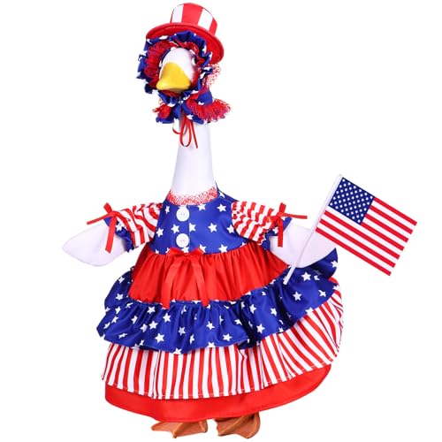 GJQ 4th of July Porch Goose Outfit, Independence Day Goose Outfits for 23" High Porch Goose, 4th of July Decorations Lawn Outdoor Yard Garden Decor for Memorial Day, Flag Day, Veterans Day