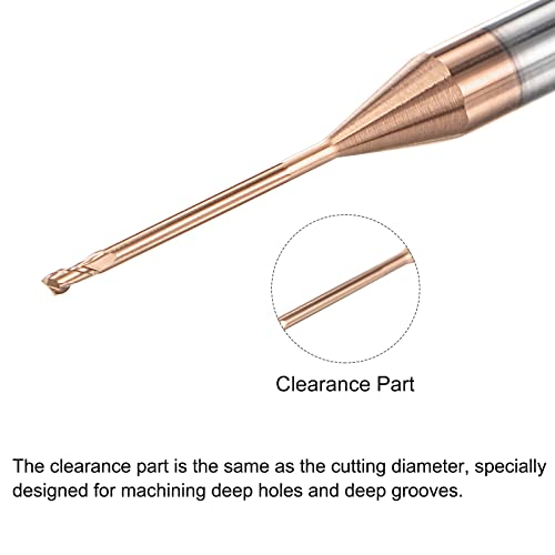Image of uxcell Square Nose End Mill, 1mm Solid Carbide AlTiSin Coated Long Reach CNC Router Bits 2 Flutes Milling Cutter with Extended Neck, 14mm Cutting Length 4mm Shank