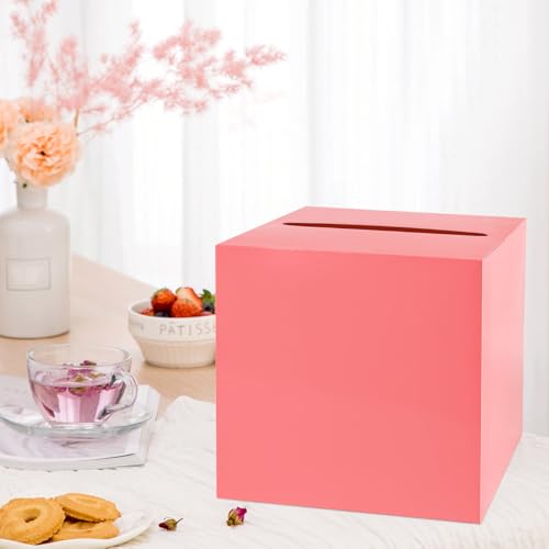 Image of Light Red Card Box Wedding Favors Gift Card Boxes Post Box Cardboard Receiving Money Box Holder for Wedding Reception, Baby Showers, Anniversary, Birthday Party, Retirement, Graduation Envelope Holder