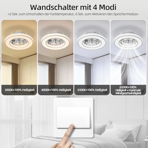 Ateroll Deckenventilator mit Beleuchtung Ø41.5CM, Deckenventilator mit Licht Dimmbar (3000K-4000K-6500K-RGB), 6 Geschwindigkeiten mit Fernbedienung, Timer, Lichtspeicher, geeignet für Schlafzimmer 4