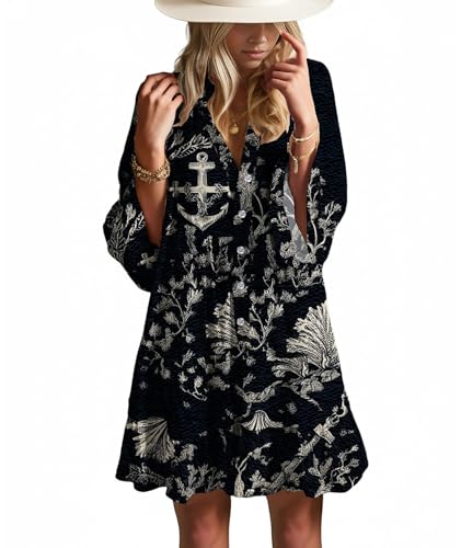 Image of Summer Dresses for Women 2026 Flowy Ruffle 3 /4 Sleeve V Neck Tiered Casual Babydoll Boho Beach Mini Dress