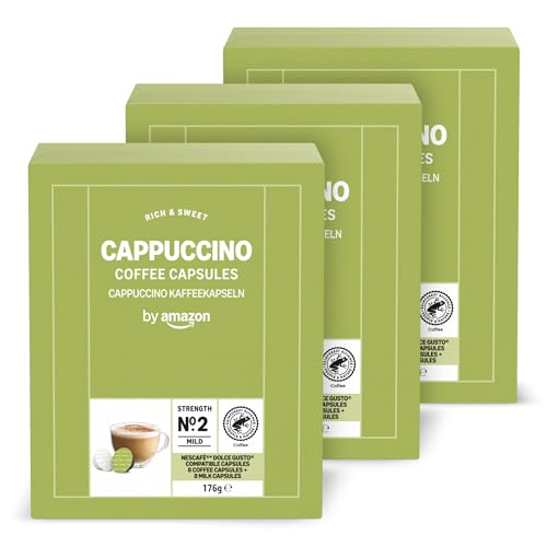 by Amazon Cápsulas De Café Cappuccino, en cápsulas compatibles con dolce gusto, 24 porciones (3 paquetes de 16)