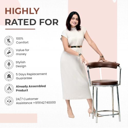 Goyal Steel and Furniture Exclusive Stainless Steel Frame Stool – Comfortable Bar, Cafe, Kitchen, Salon, Reception, and Lawn Chair (Brown, Standard... - Image 7