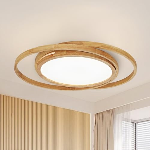 HTsilphelene Luz De Techo LED De Madera, Anillos Redondos, Lámpara De Techo De Registro Regulable Moderna Para Dormitorio, Sala De Estar, Pasillo, Cocina, Oficina (52cm)