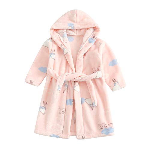Kids Hooded Fluffy Robes for Boys Girls,Hooded Plush Shawl Robe Cartoon Animal Pajamas Coral Fleece Bathrobe Sleepwear (Pink, Age:12-18 Months)