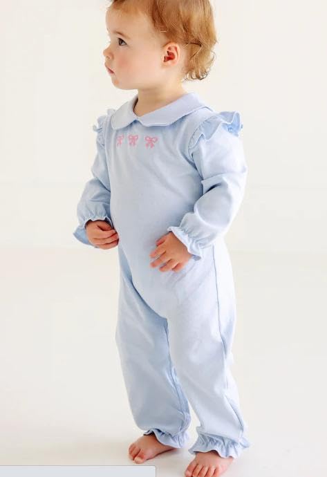 Newborn Girl Long Sleeve Jumpsuit Bow Print Peter Pan Collar Ruffle Romper Playsuit Baby One Piece Outfit2