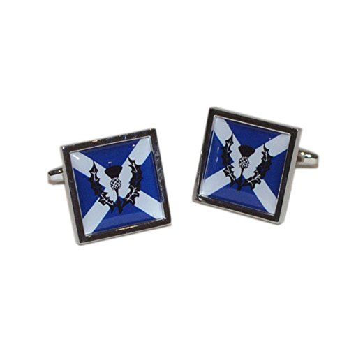 Mancuernillas para hombre con bandera escocesa y cardo miniatura 1