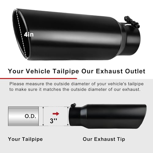 Image of 3 inch Inlet Stainless Steel Exhaust Tip, 3 inch Inlet 4 inch Outlet 12 inch Length