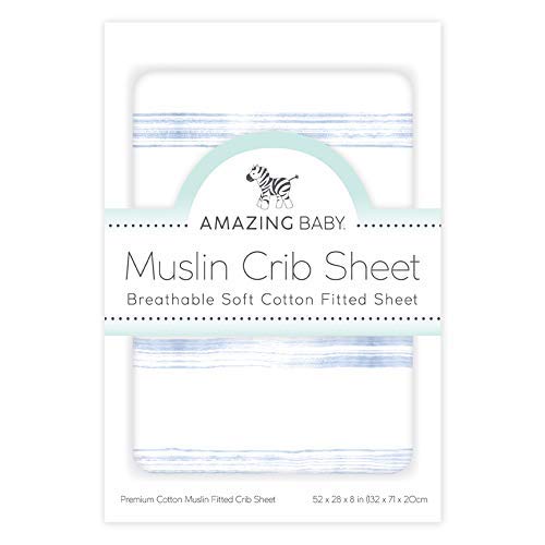 Image of Amazing Baby Cotton Muslin Fitted Crib Sheet, Brushstroke, Denim