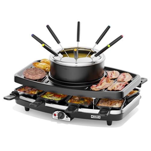 Elektrische Fonduetopf-Sets, elektrischer lndoor Raclette Tischgrill für 8 Personen, einstellbare Temperaturregelung und 8 Paddel, perfekt für Partys und Familienspaß Elektrische Fonduetopf-Sets, elektrischer lndoor Raclette Tischgrill für 8 Personen, einstellbare Temperaturregelung und 8 Paddel, perfekt für Partys und Familienspaß
