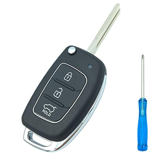 Henrida 3 Buttons Uncut Blade Flip Folding Remote Auto Car Key Shell Blanks for Hyundai Santa fe Sonata Tucson Replacement Key Fob Case