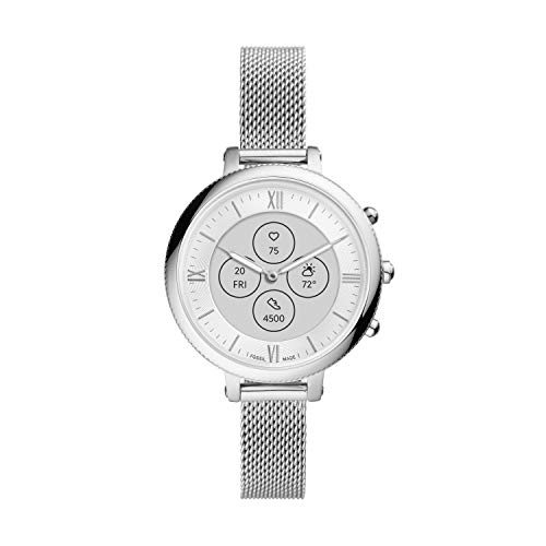 Fossil Women's 38mm Monroe Stainless Steel Mesh Hybrid HR Smart Watch, Color: Silver (Model: FTW7040)