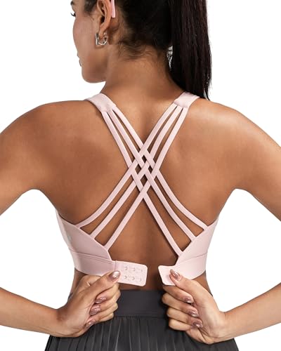 RUNNING GIRL Sports Bras for Women,Crisscross Back High Impact Sports Bra with Hook Closure Workout Supportive Bra(WX3175 Flush Pink M)