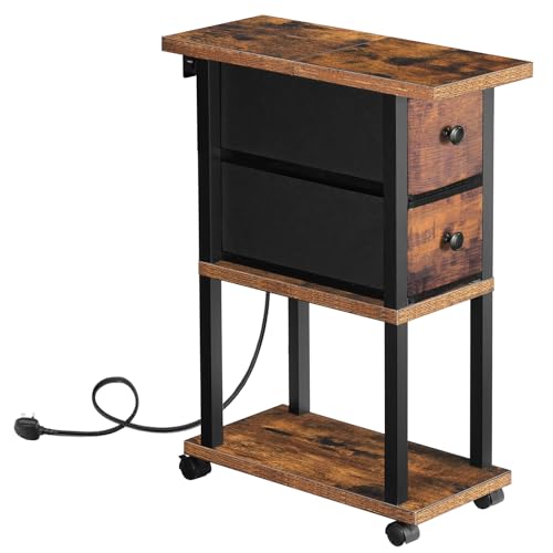 HOOBRO End Table with Charging Station, Narrow Side Table with