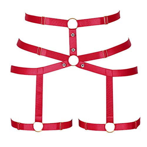 PETMHS Damen Punk Harness Strumpfhalter Gürtel Bein Taille Elastisch Körper Käfig Riemchen Aushöhlen Oberschenkel Strümpfe Strapse Dessous (rot)