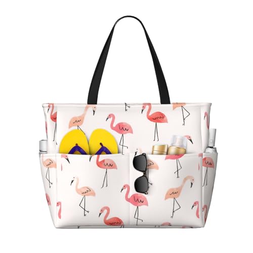 Large Capacity Beach Bag Waterproof Pool Tote for Gym Swimming Camping Carry On Bag Flamingo. Print