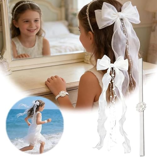 Accesorios para el cabello de comunión y tocado de cinta de organza infantil 3