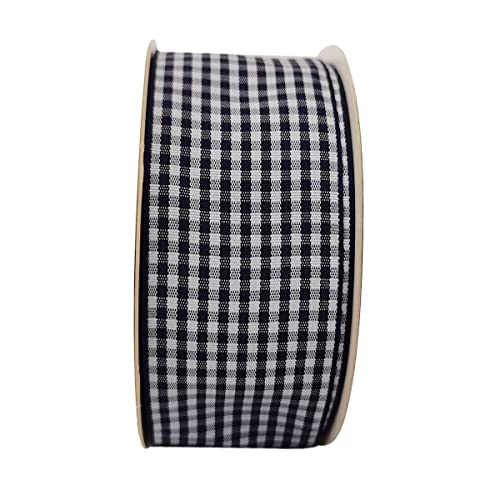 Micomon 1.5 Inch Blue And White Woven Edge 100% Polyester Gingham Ribbon 25 Yards Each Roll (1-1/2", Blue) #TOP3