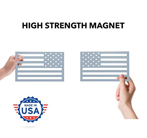 American Flag Magnet Cut-Out - Set of 2 Tactical Car Decal Magnets Made in USA for Car, Truck, SUV (Metallic Gray)