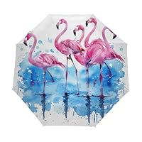 Automatic Folding Umbrella Dancing Flamingos Funny Bird Auto Open Compact Portable Windproof Travel Umbrella for Women Men Girls Kids Boys