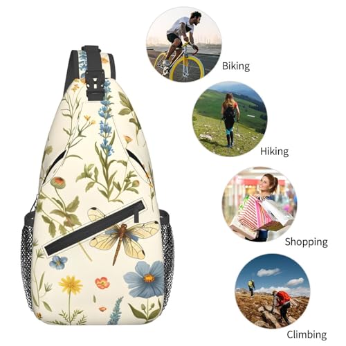 Bolso cruzado con patrón floral y libélula para mujer y hombre miniatura 6
