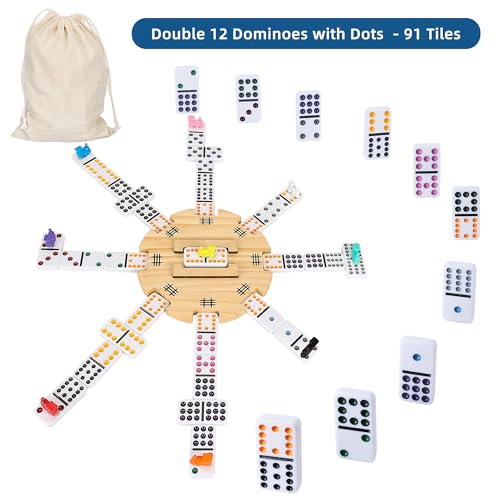 Mexican Train Dominoes set doble 12 con estuche de madera miniatura 4