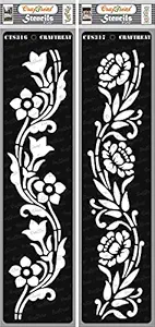 Floral Border Stencil for Painting on Canvas - Border12 & Border13(2Pcs) - Size: 3x12 Inches - Flower Border Stencil for Craft and Art - Flower Design Stencil for Fabric Painting
